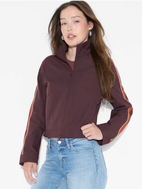 wild fable Plum Zip-Front Track Jacket with Red & White Sleeve Stripes